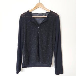 Vintage 90s Liz Claiborne Sheer Floral‎ Black Cardigan Embroidered Size Large